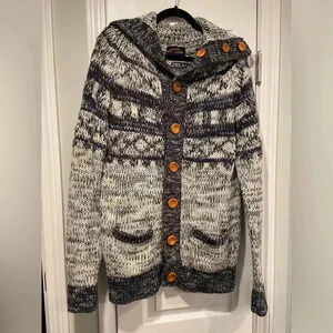 Anderson Little Nordic Ski Wooden Button Navy Blue Cowl Neck Cardigan Size L